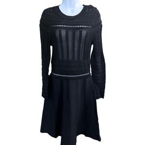 NWT Zara Black Knit Dress L Fit & Flare Edgy Stretch Feminine Sheer Long Sleeve
